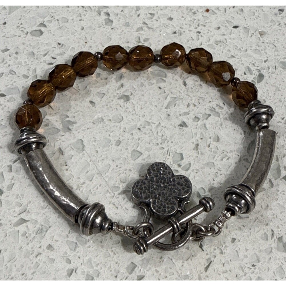 Silpada 925 Sterling Silver & Smoky Topaz Beaded Bracelet Good Luck Charm 2003